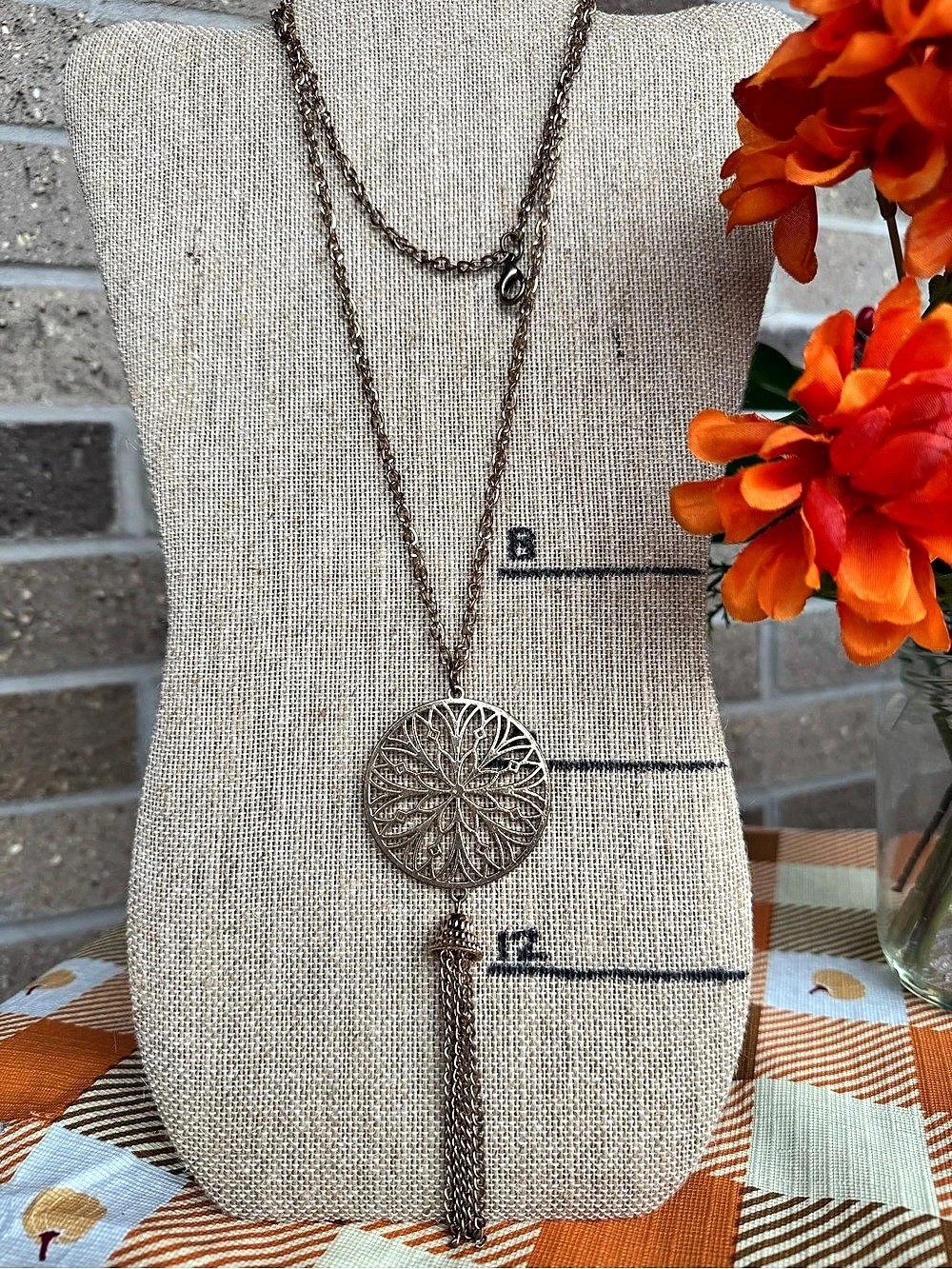 Vintage-Inspired Gold-Tone Filigree Medallion Tassel Long Pendant Necklace